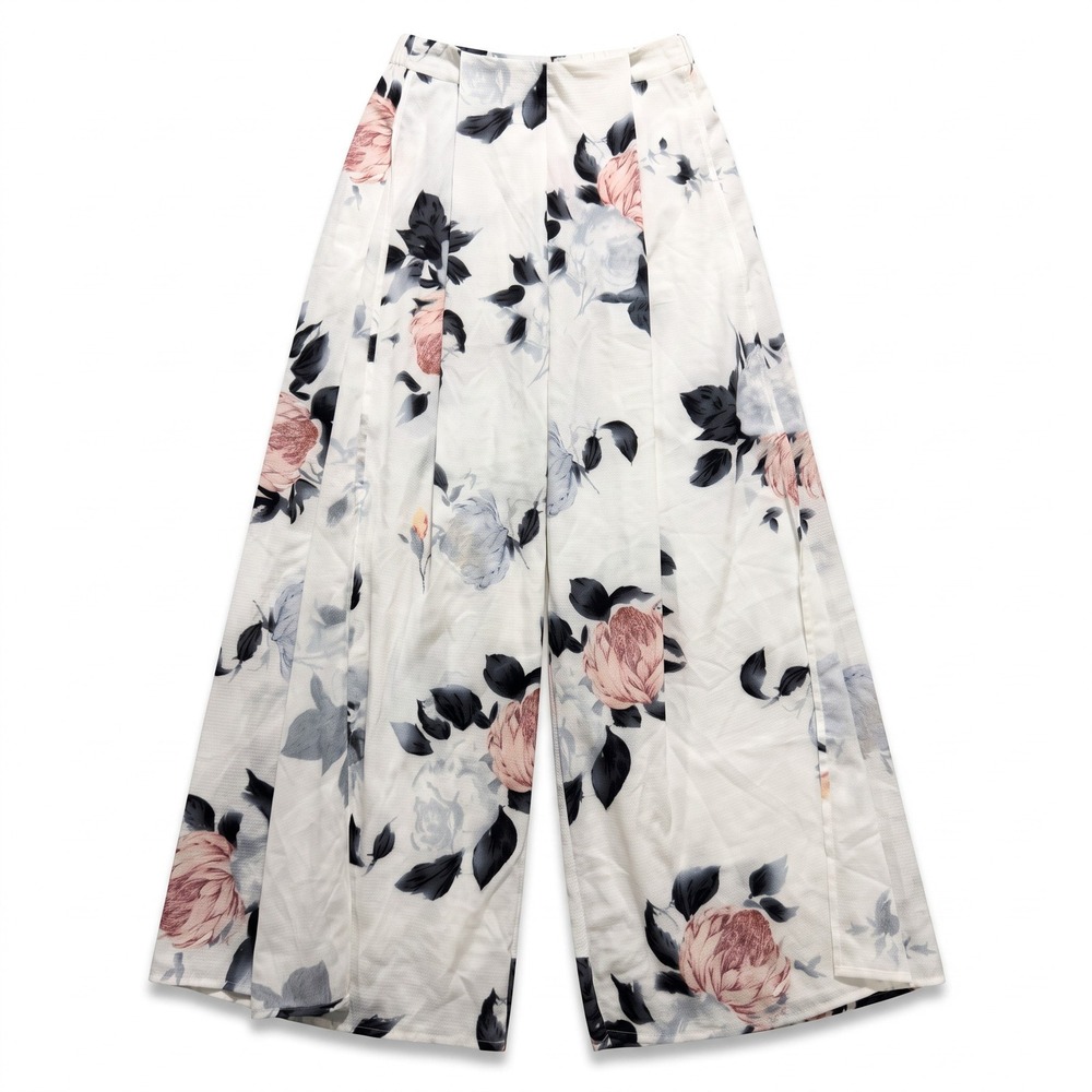 Solaris Style Womens S White Floral Wide Leg Pants Boho Vintage Casual
